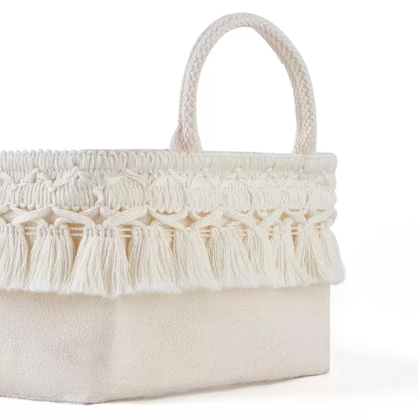 Mkono 2 Pack Storage Baskets for Bathroom Closet Shelf Boho Decor Small Storage Bins with Tassels Cute Rectangular Organizers with Handles for Bedroom Nursery Dorm Ivory 1338quotL x 63quotW x 39quotH