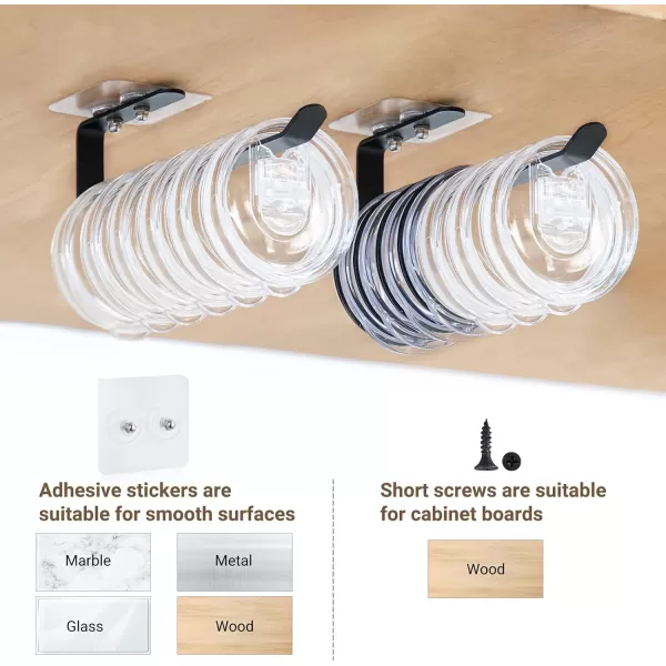Mkono 2 Pack Tumbler Lid Organizers Inside Cabinet Tumbler Lid Holder for Cup Water Bottle Space Saving SelfAdhesive or Drilling Tumbler Lid Hooks for Under Cabinet Kitchen Organization and Storage