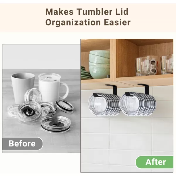 Mkono 2 Pack Tumbler Lid Organizers Inside Cabinet Tumbler Lid Holder for Cup Water Bottle Space Saving SelfAdhesive or Drilling Tumbler Lid Hooks for Under Cabinet Kitchen Organization and Storage