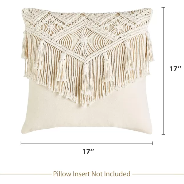 Mkono Boho Throw Pillow Covers Macrame Square Pillow Cases with Tassels for Bed Sofa Bench Car Stylish Cushion Room Decor Christmas New Year Gifts Set of 2 Decorative Cushion Cover 17quotx17quot