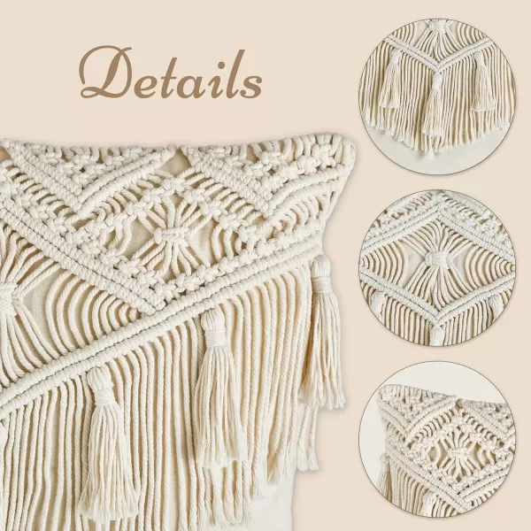 Mkono Boho Throw Pillow Covers Macrame Square Pillow Cases with Tassels for Bed Sofa Bench Car Stylish Cushion Room Decor Christmas New Year Gifts Set of 2 Decorative Cushion Cover 17quotx17quot