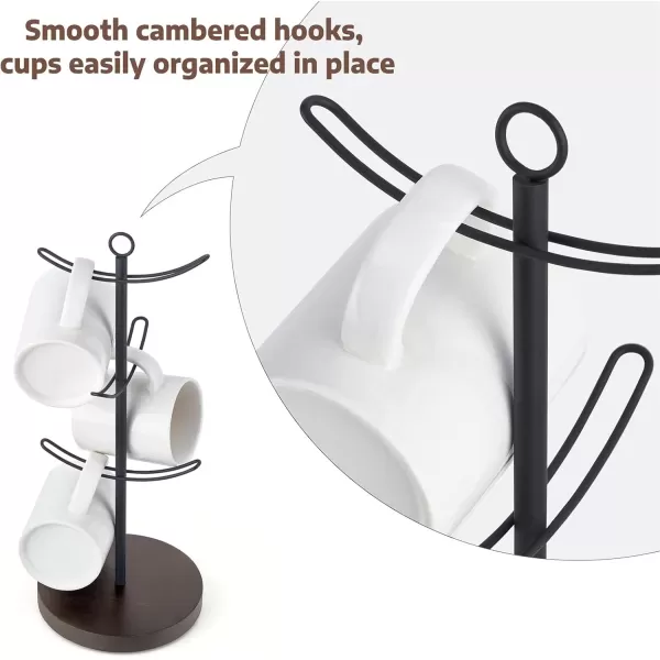 Mkono Coffee Mug Tree Counter Coffee Cup Holder with 6 Hooks Stylish Wood Mug Stand Rack for Mugs Tea Cups Organizer Coffee Bar Accessory Countertop Coffee Mug Storage Display Holder Brown