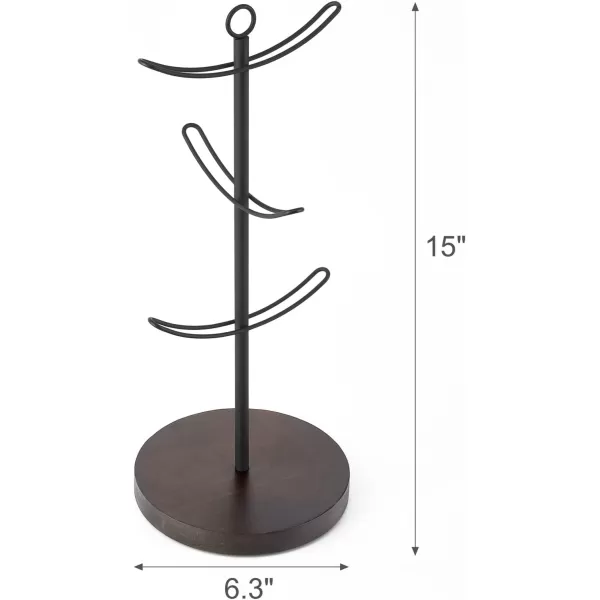 Mkono Coffee Mug Tree Counter Coffee Cup Holder with 6 Hooks Stylish Wood Mug Stand Rack for Mugs Tea Cups Organizer Coffee Bar Accessory Countertop Coffee Mug Storage Display Holder Brown