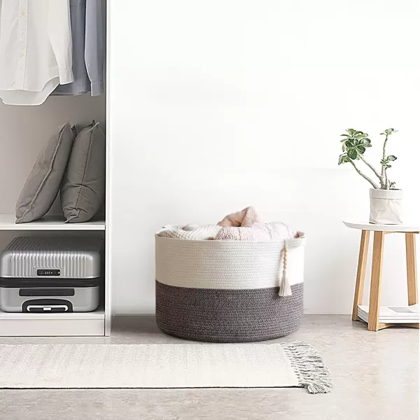Mkono Extra Large Laundry Basket Woven Cotton Rope Storage Baskets for Blankets Toys Clothes Organizer Decorative Clothes Hamper with Handle 217quot x 138quot