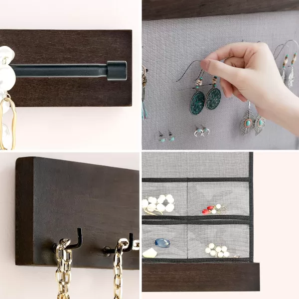Mkono Hanging Jewelry Orgaznizer Set of 3 Necklace Holder Wall Mounted Earrings Storage Organizers for Bracelets Sunglasses Keys