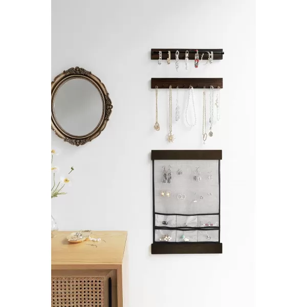 Mkono Hanging Jewelry Orgaznizer Set of 3 Necklace Holder Wall Mounted Earrings Storage Organizers for Bracelets Sunglasses Keys