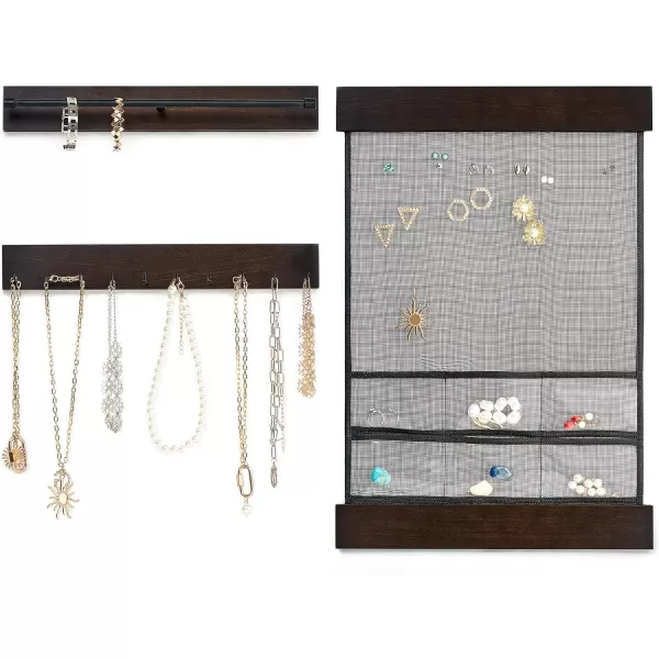 Mkono Hanging Jewelry Orgaznizer Set of 3 Necklace Holder Wall Mounted Earrings Storage Organizers for Bracelets Sunglasses Keys