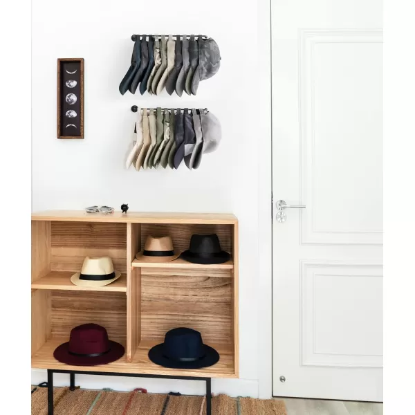 Mkono Hat Rack for Wall Baseball Cap Organizer Set of 2 Metal Hat Organizer Holds 24 Caps Space Saving Hat Hook for Wall Closet AntiSlip Hat Storage Holder for Bedroom Organization