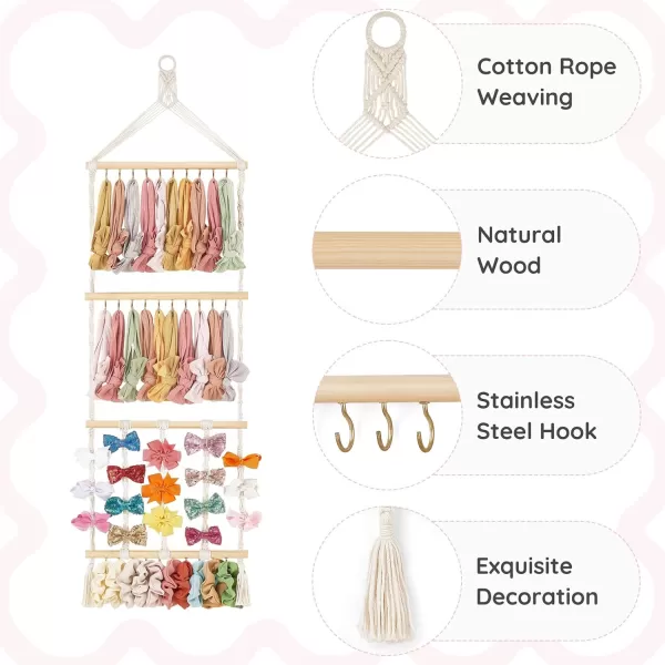 Mkono Headband Holder Boho Hair Bow Organizer for Girls Macrame Bow Hanger with 30 Hooks Bow Holder for Nursery Babys Room Hair Accessories Organizer Wall Hanging Decor for Bedroom Bathroom