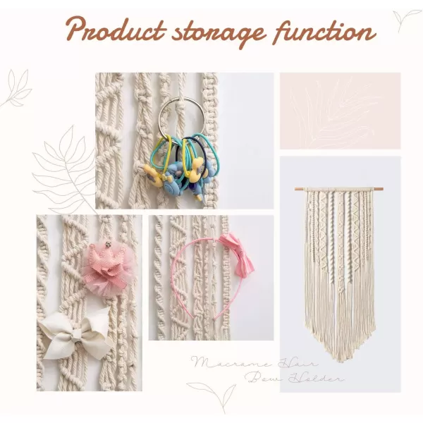 Mkono Macrame Bow Holder Hanging Hair Bow Organizer for Girls Hair BowsBoho Wall Hair Clips Headband Storage Hanger for Baby Toddler Girls Room Ivory Clips and Other Props Not Included