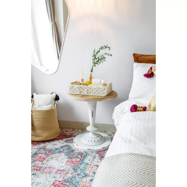 Mkono Macrame Decorative Tray Boho Home Decor Basket with Wooden Handles Handmade Woven Jewelry Perfume Makeup Storage Organizer for Vanity Dresser Countertop Bedroom Living Room 14L x 10W