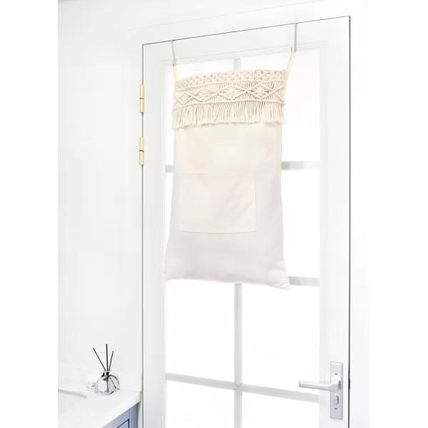 Mkono Macrame Hanging Laundry Hamper Bag Over The Door Organizer Laundry Bag Boho Decor Hanging Clothes Hamper for College Dorm Room Bathroom Home Travel Space Saving