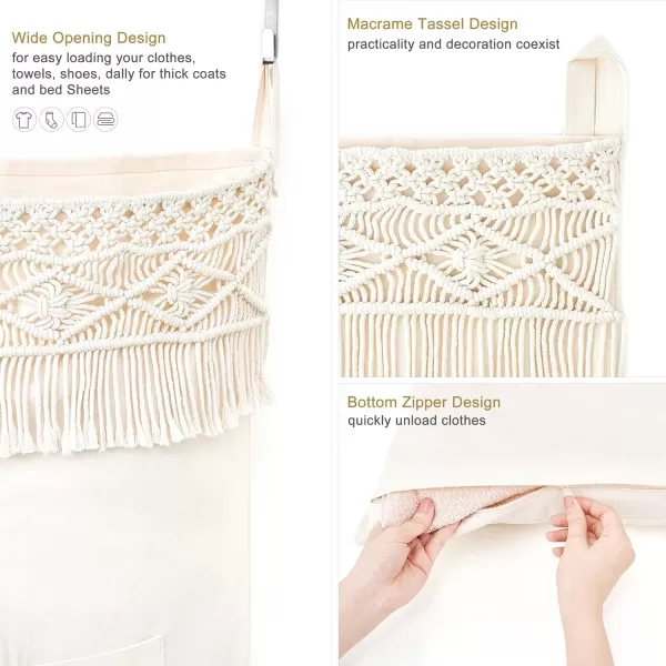 Mkono Macrame Hanging Laundry Hamper Bag Over The Door Organizer Laundry Bag Boho Decor Hanging Clothes Hamper for College Dorm Room Bathroom Home Travel Space Saving