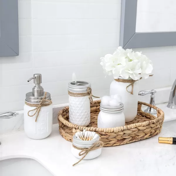Mkono Mason Jar Bathroom Accessories Set White Mason Jars Bathroom Organizer Include Liquid Soap DispenserCotton SwabTissueToothbrush HolderRustic Country Countertop Fall Decor 5 Piece White
