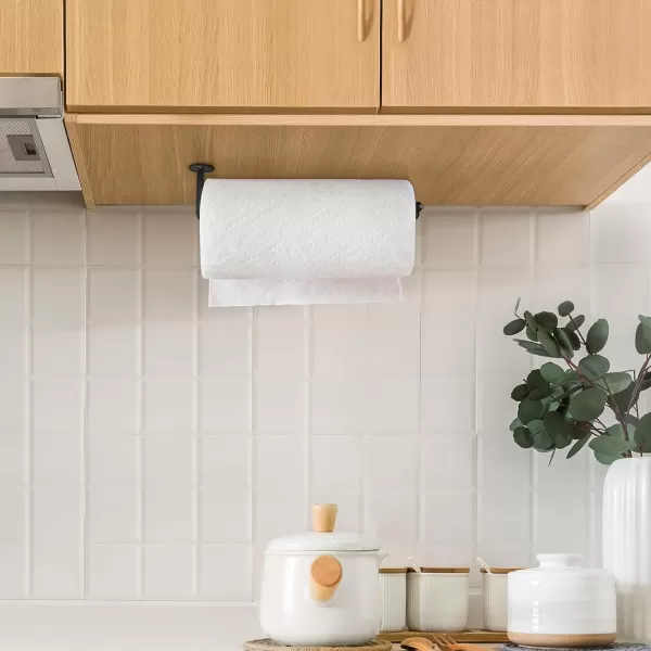 Mkono Paper Towel Holder Wall Mount Black Under Cabinet Mounted Paper Towels Holder for Kitchen Metal Paper Roll Holder Towel Hanger for Pantry Bathroom