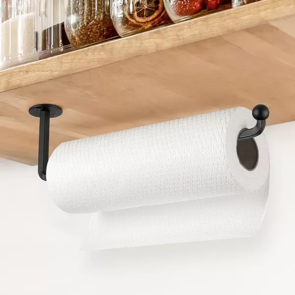 Mkono Paper Towel Holder Wall Mount Black Under Cabinet Mounted Paper Towels Holder for Kitchen Metal Paper Roll Holder Towel Hanger for Pantry Bathroom