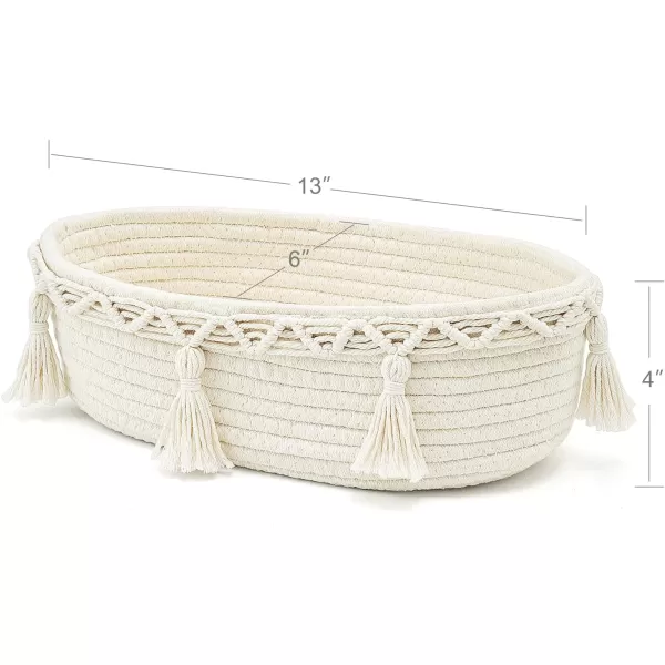 Mkono Small Boho Decor Basket for Bathroom Macrame Cotton Rope Woven Toilet Tank Top Storage Back of Toilet Organizer Tray for Counter Shelf Table Bedroom Living Room Nursery Ivory 1 Pack
