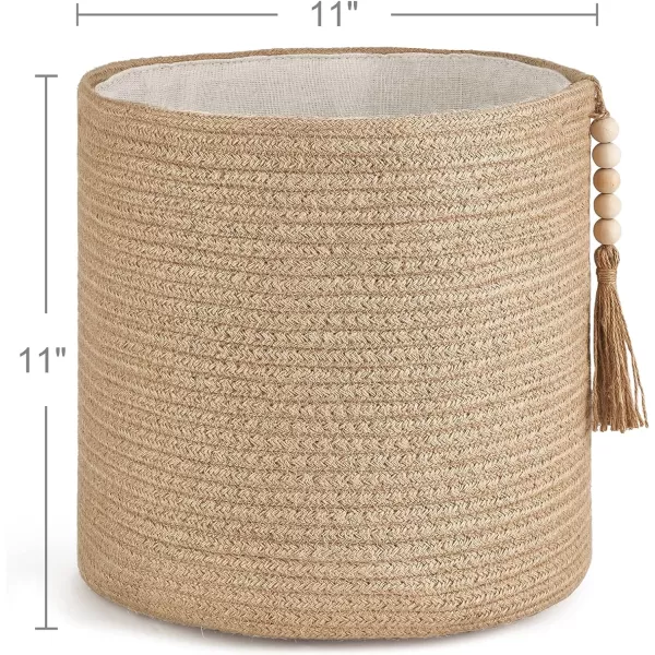 Mkono Storage Baskets Set of 3 Small Woven Cubes Bins Basket Organizer Decorative Wooden Beads Tassel 11quot Jute Rope Shelf Baskets Home Decor for Living Room Closet Organizing Nursery Bedroom