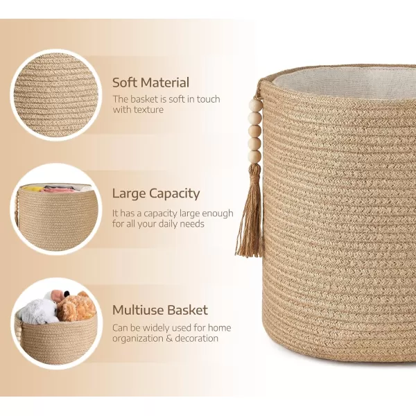 Mkono Storage Baskets Set of 3 Small Woven Cubes Bins Basket Organizer Decorative Wooden Beads Tassel 11quot Jute Rope Shelf Baskets Home Decor for Living Room Closet Organizing Nursery Bedroom