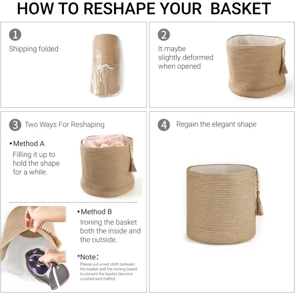Mkono Storage Baskets Set of 3 Small Woven Cubes Bins Basket Organizer Decorative Wooden Beads Tassel 11quot Jute Rope Shelf Baskets Home Decor for Living Room Closet Organizing Nursery Bedroom