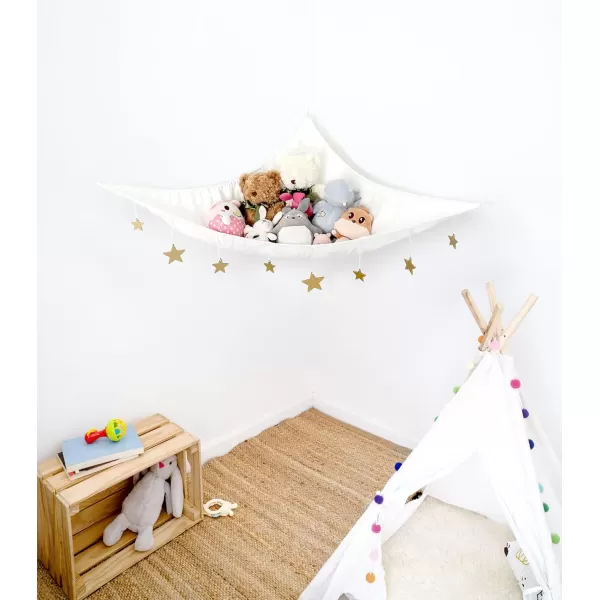 Mkono Stuffed Animal Hammock Corner Hanging Toy Organizer Storage with Stars Plush Toys Net Holder Nursery Wall Bedroom Play Room Kid Room Decor