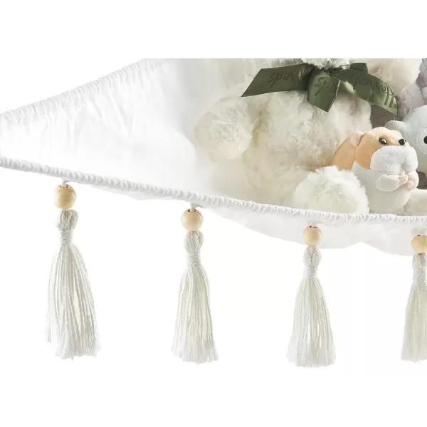 Mkono Stuffed Animal Hammock Corner Hanging Toy Organizer Storage with Tassels Plush Toys Net Holder Nursery Wall Bedroom Play Room Kid Room Decor