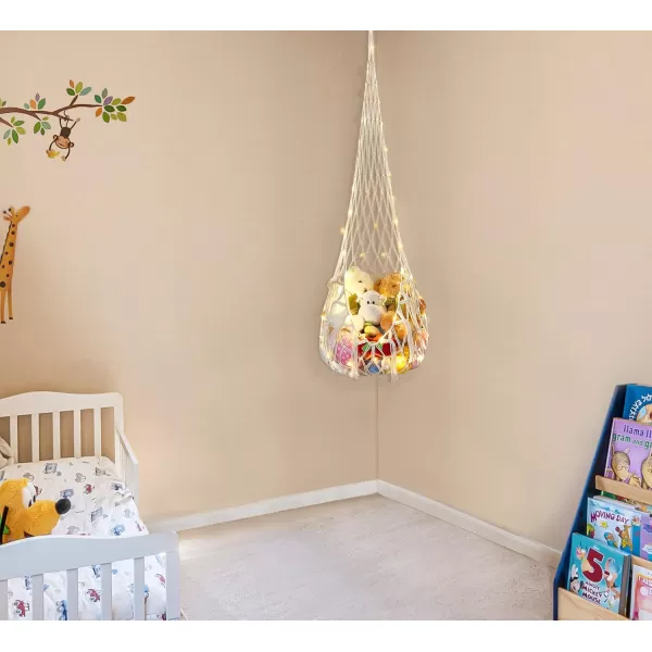 Mkono Stuffed Animal Net or Hammock Macrame OneHook Hanging Toy Storage Holder for Stuffed Animals Boho Decor Plushies Display Organizer Wall and Ceiling Hanging Net for Nursery Kid Room Playroom