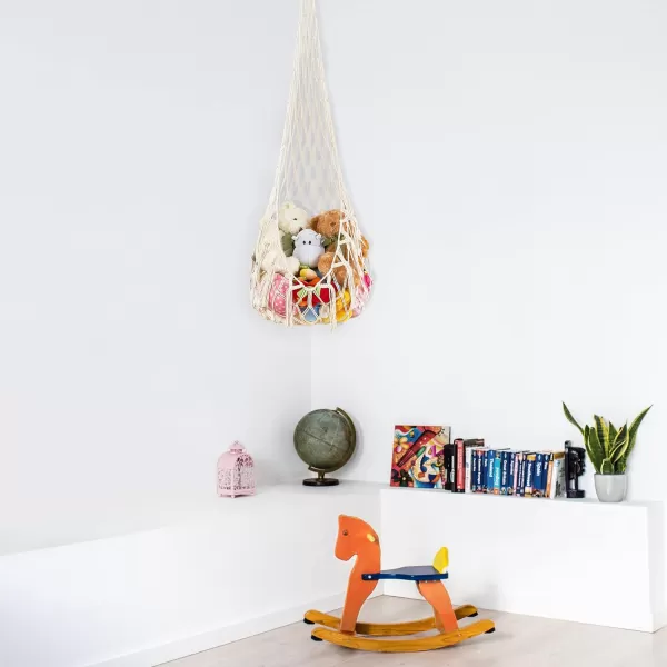 Mkono Stuffed Animal Net or Hammock Macrame OneHook Hanging Toy Storage Holder for Stuffed Animals Boho Decor Plushies Display Organizer Wall and Ceiling Hanging Net for Nursery Kid Room Playroom