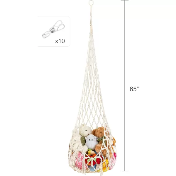 Mkono Stuffed Animal Net or Hammock Macrame OneHook Hanging Toy Storage Holder for Stuffed Animals Boho Decor Plushies Display Organizer Wall and Ceiling Hanging Net for Nursery Kid Room Playroom
