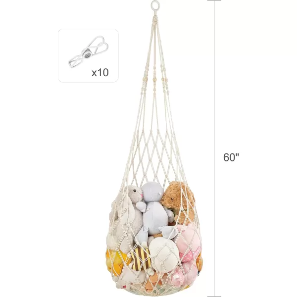 Mkono Stuffed Animal Net or Hammock OneHook Hanging Toy Organizer Macrame Plush Net Wall and Ceiling Hanging Stuffed Animals Storage Display for Nursery Kid Room Playroom