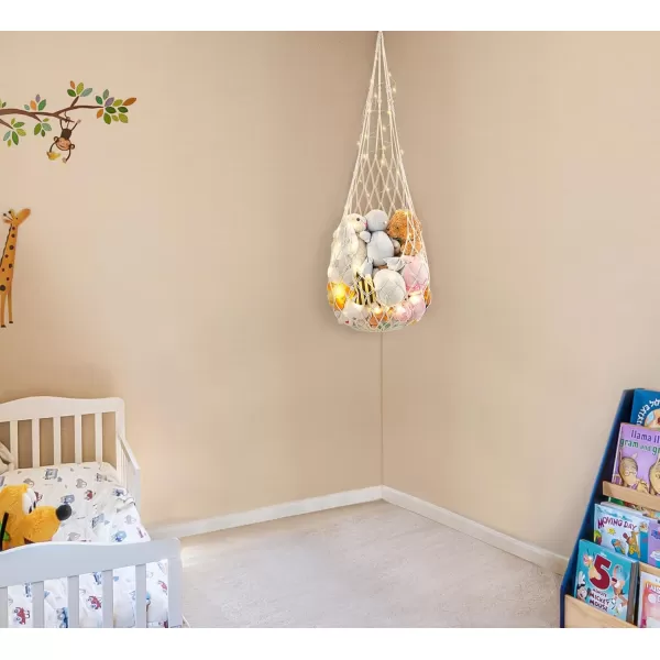 Mkono Stuffed Animal Net or Hammock OneHook Hanging Toy Organizer Macrame Plush Net Wall and Ceiling Hanging Stuffed Animals Storage Display for Nursery Kid Room Playroom