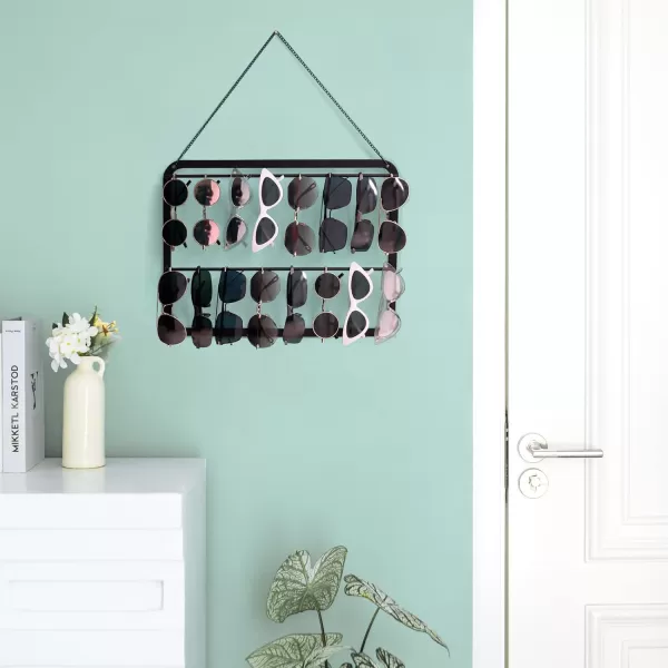 Mkono Sunglasses Organizer Hanging Glasses Storage Holder for Wall and Door Metal 2 Tier Eyeglasses Rack Holds Up to 16 Sunglasses Modern Wall Mount Sunglass Eyewear Display Hanger Black