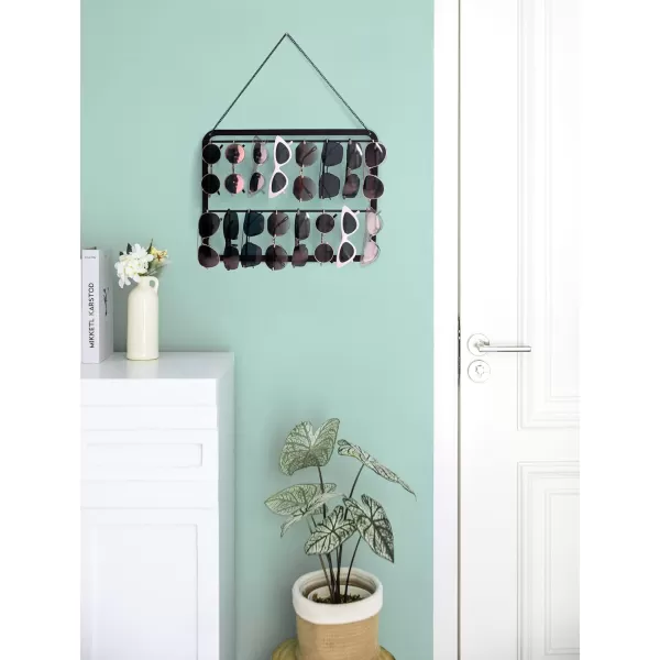 Mkono Sunglasses Organizer Hanging Glasses Storage Holder for Wall and Door Metal 2 Tier Eyeglasses Rack Holds Up to 16 Sunglasses Modern Wall Mount Sunglass Eyewear Display Hanger Black