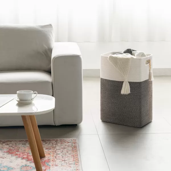 Mkono Tall Laundry Basket Cotton Rope Laundry Hamper with Handles Large Woven Foldable Storage Baskets for Blanket Toys Pillows Clothes Living Room Bedroom Nursery Home Decor