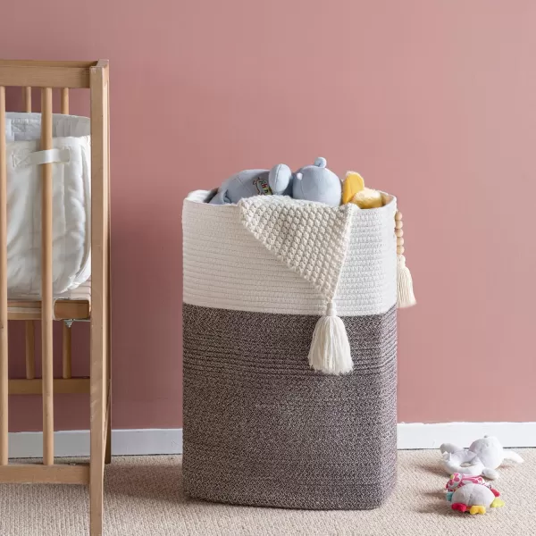 Mkono Tall Laundry Basket Cotton Rope Laundry Hamper with Handles Large Woven Foldable Storage Baskets for Blanket Toys Pillows Clothes Living Room Bedroom Nursery Home Decor