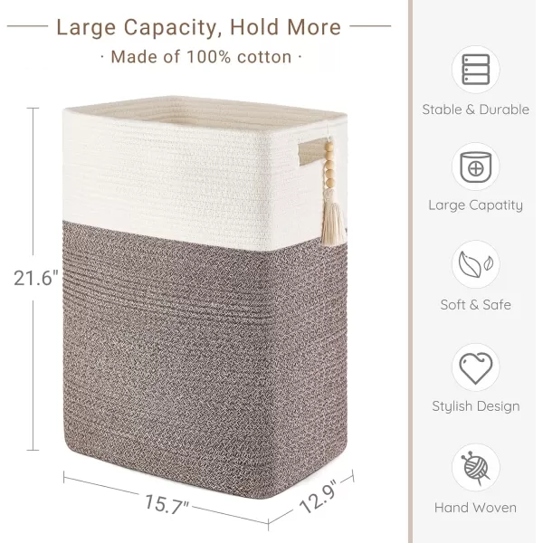 Mkono Tall Laundry Basket Cotton Rope Laundry Hamper with Handles Large Woven Foldable Storage Baskets for Blanket Toys Pillows Clothes Living Room Bedroom Nursery Home Decor