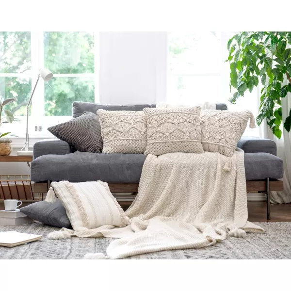 Mkono Throw Pillow Cover Macrame Cushion Case Pillow Inserts Not Included Set of 2 Decorative Cover for Bed Sofa Couch Bench Boho Home Decor17 Inches