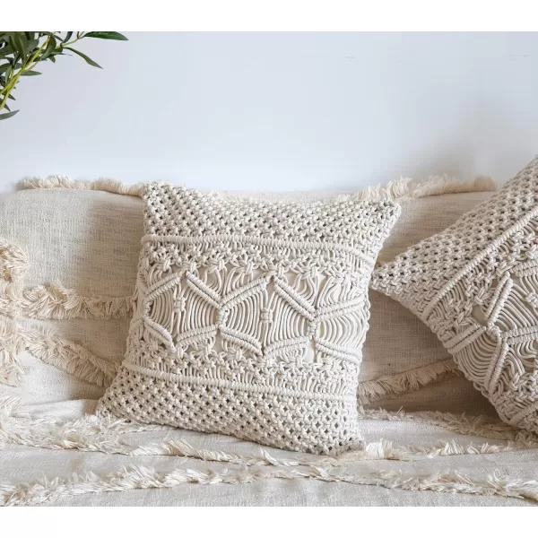 Mkono Throw Pillow Cover Macrame Cushion Case Pillow Inserts Not Included Set of 2 Decorative Cover for Bed Sofa Couch Bench Boho Home Decor17 Inches