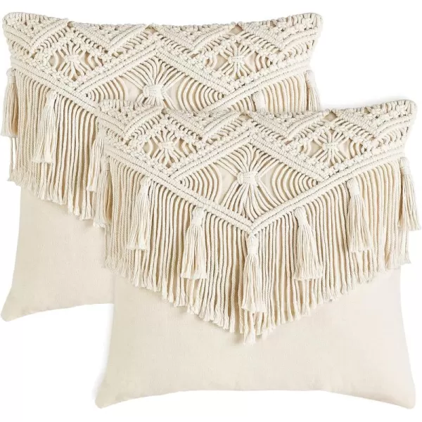 Mkono Boho Throw Pillow Covers Macrame Square Pillow Cases with Tassels for Bed Sofa Bench Car Stylish Cushion Room Decor Christmas New Year Gifts Set of 2 Decorative Cushion Cover 17quotx17quot
