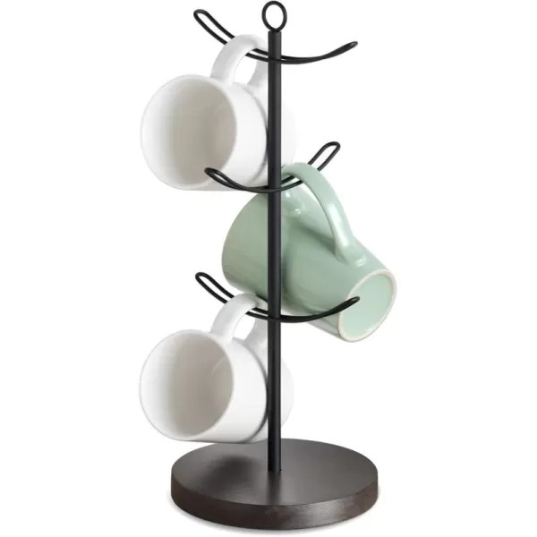 Mkono Coffee Mug Tree Counter Coffee Cup Holder with 6 Hooks Stylish Wood Mug Stand Rack for Mugs Tea Cups Organizer Coffee Bar Accessory Countertop Coffee Mug Storage Display Holder Brown