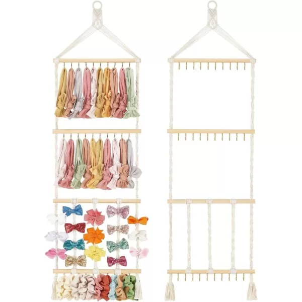 Mkono Headband Holder Boho Hair Bow Organizer for Girls Macrame Bow Hanger with 30 Hooks Bow Holder for Nursery Babys Room Hair Accessories Organizer Wall Hanging Decor for Bedroom Bathroom