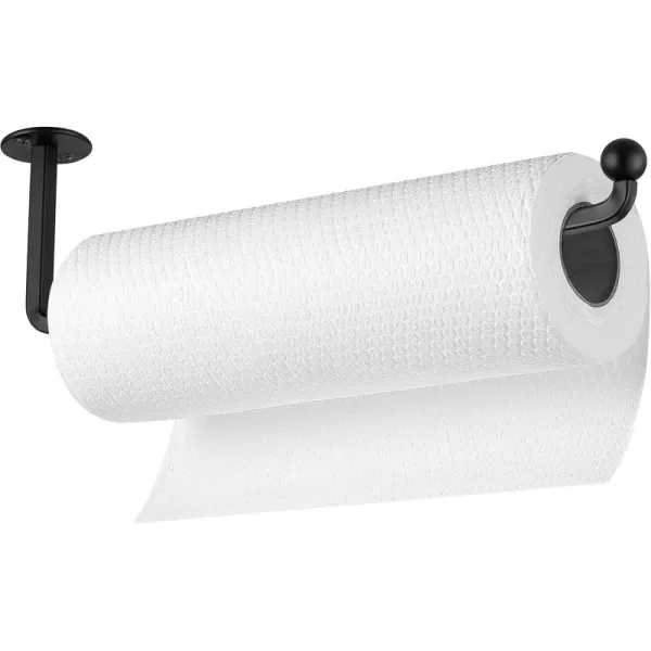 Mkono Paper Towel Holder Wall Mount Black Under Cabinet Mounted Paper Towels Holder for Kitchen Metal Paper Roll Holder Towel Hanger for Pantry Bathroom