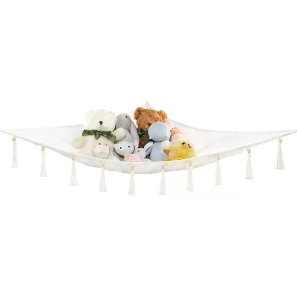 Mkono Stuffed Animal Hammock Corner Hanging Toy Organizer Storage with Tassels Plush Toys Net Holder Nursery Wall Bedroom Play Room Kid Room Decor
