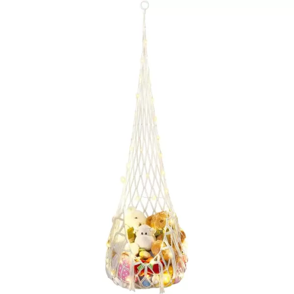 Mkono Stuffed Animal Net or Hammock Macrame OneHook Hanging Toy Storage Holder for Stuffed Animals Boho Decor Plushies Display Organizer Wall and Ceiling Hanging Net for Nursery Kid Room Playroom