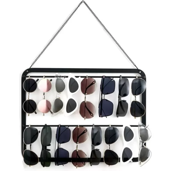 Mkono Sunglasses Organizer Hanging Glasses Storage Holder for Wall and Door Metal 2 Tier Eyeglasses Rack Holds Up to 16 Sunglasses Modern Wall Mount Sunglass Eyewear Display Hanger Black