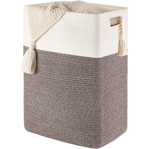 Mkono Tall Laundry Basket Cotton Rope Laundry Hamper with Handles Large Woven Foldable Storage Baskets for Blanket Toys Pillows Clothes Living Room Bedroom Nursery Home Decor