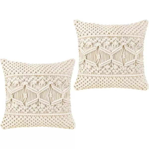 Mkono Throw Pillow Cover Macrame Cushion Case Pillow Inserts Not Included Set of 2 Decorative Cover for Bed Sofa Couch Bench Boho Home Decor17 Inches
