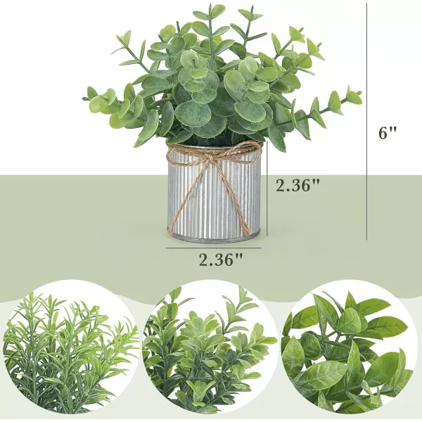 Mkono 4 Packs Small Fake Plants in Farmhouse Galvanized Pots Table Centerpiece Mini Potted Artificial Plants Faux Eucalyptus for Shelf Office Rustic Home Decor