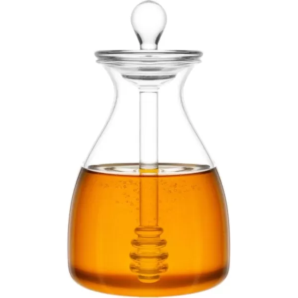 Mkono Honey Dispenser Glass Honey Pot Honey Jar with Dipper Sticks and Lid Cover Honey Containers Holder for Home Kitchen 14 Ounces