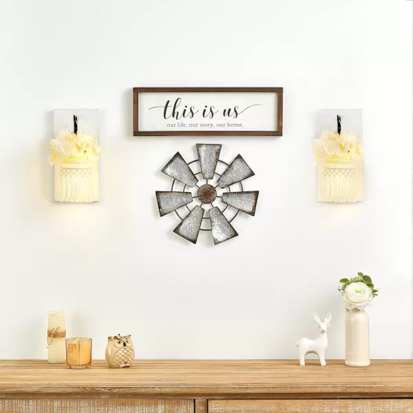 Mkono 115quot Small Farmhouse Windmill Wall Decor Rustic Iron Wall Hanging Decoration Metal Wall Art Ornament for Bedroom Nursery Living Room Dorm Home